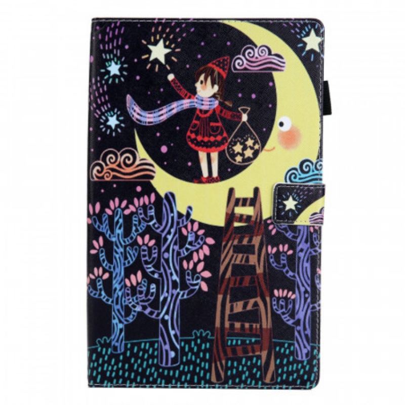 Capa Folio Para Samsung Galaxy Tab A8 (2021) Menina Na Lua