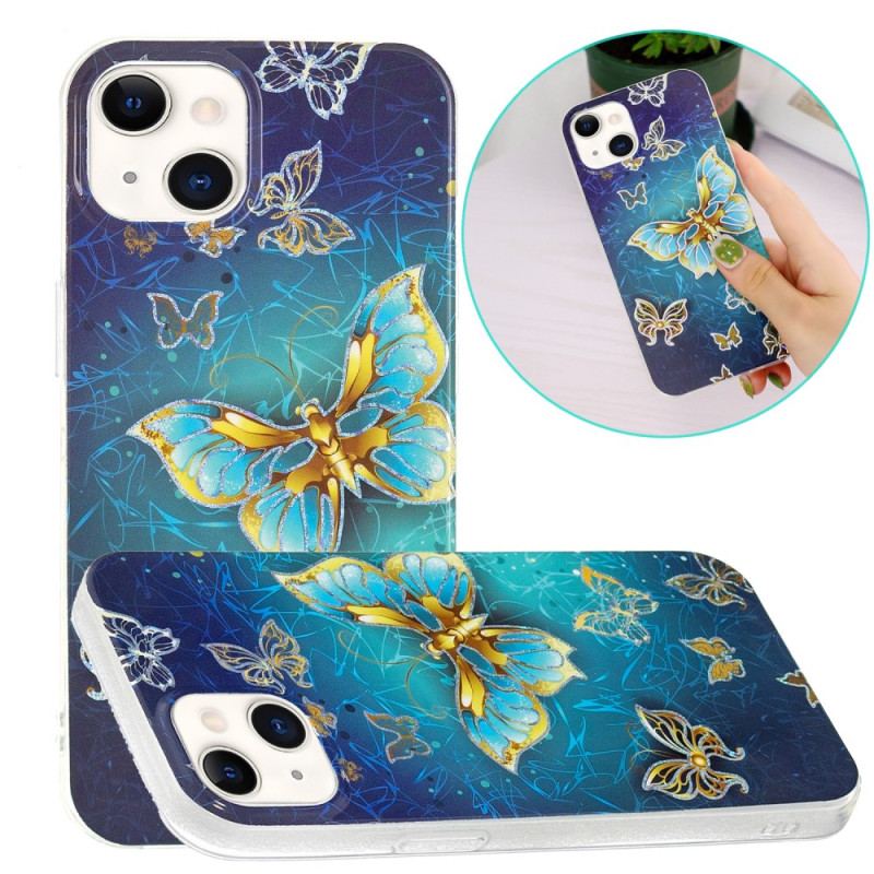 Capa De Celular Para iPhone 15 Plus Borboletas Douradas