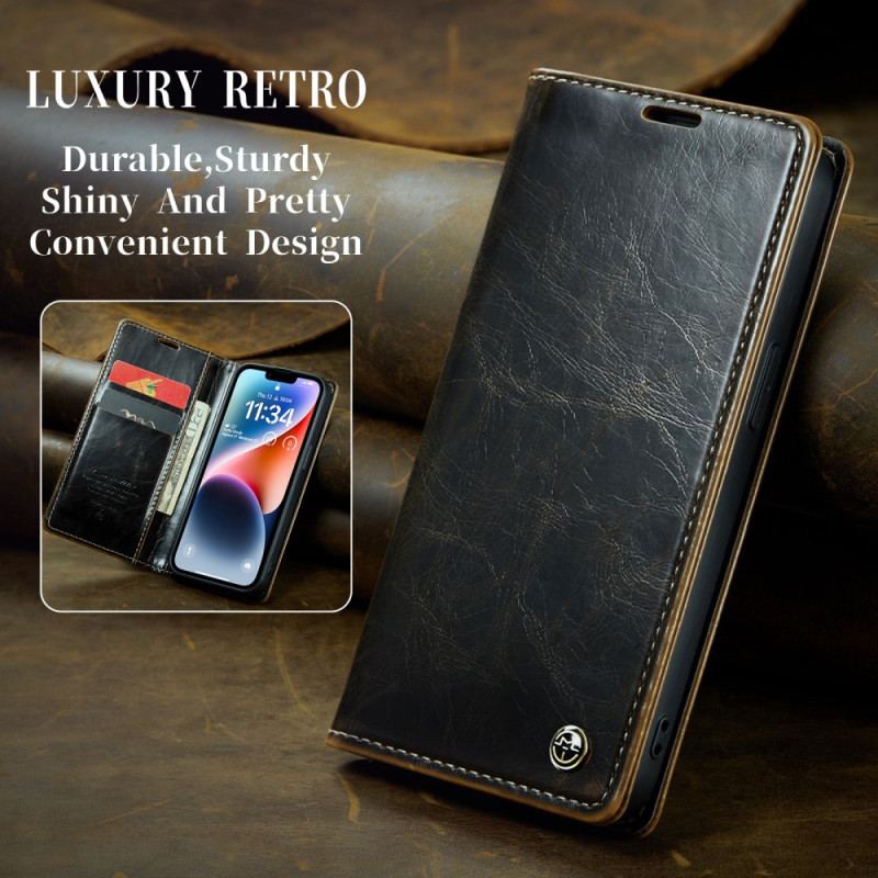 Capa De Celular Para iPhone 15 Plus Flip Imitação De Couro Encerado Caseme