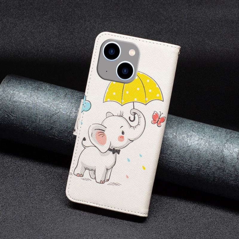 Capa De Couro Para iPhone 15 Plus Bebê Elefante