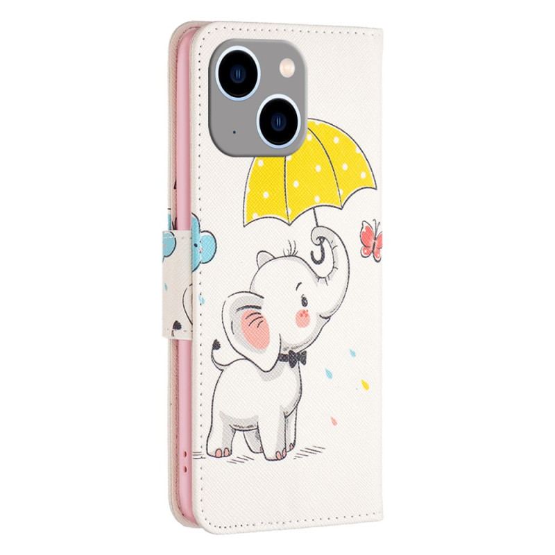 Capa De Couro Para iPhone 15 Plus Bebê Elefante