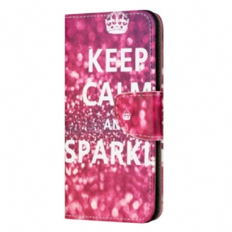 Capa De Couro Para iPhone 15 Plus Mantenha A Calma E O Brilho