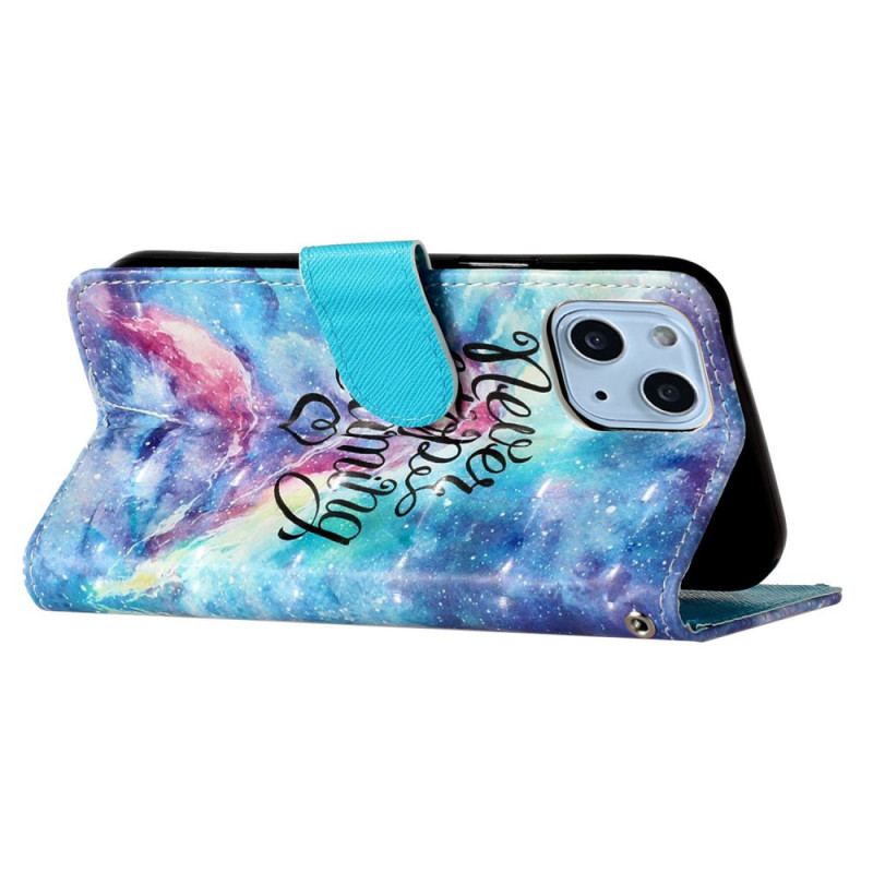 Capa Em Pele Para iPhone 15 Plus De Cordão Pulseira 3d Nunca Pare De Sonhar