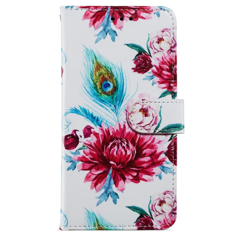 Capa Flip Para iPhone 15 Plus De Cordão Flores Com Alça