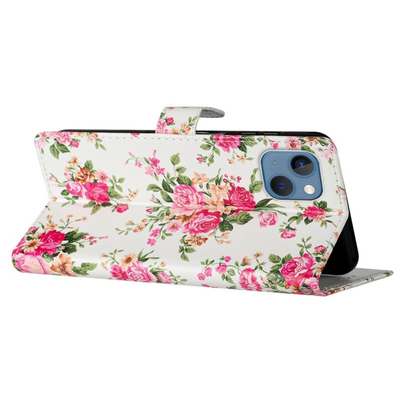 Capa Flip Para iPhone 15 Plus De Cordão Flores Com Alça