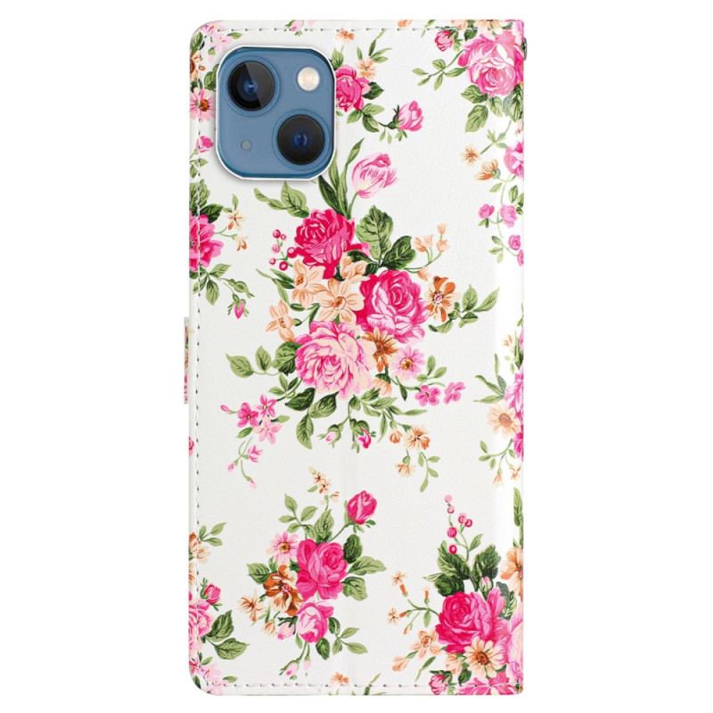 Capa Flip Para iPhone 15 Plus De Cordão Flores Com Alça