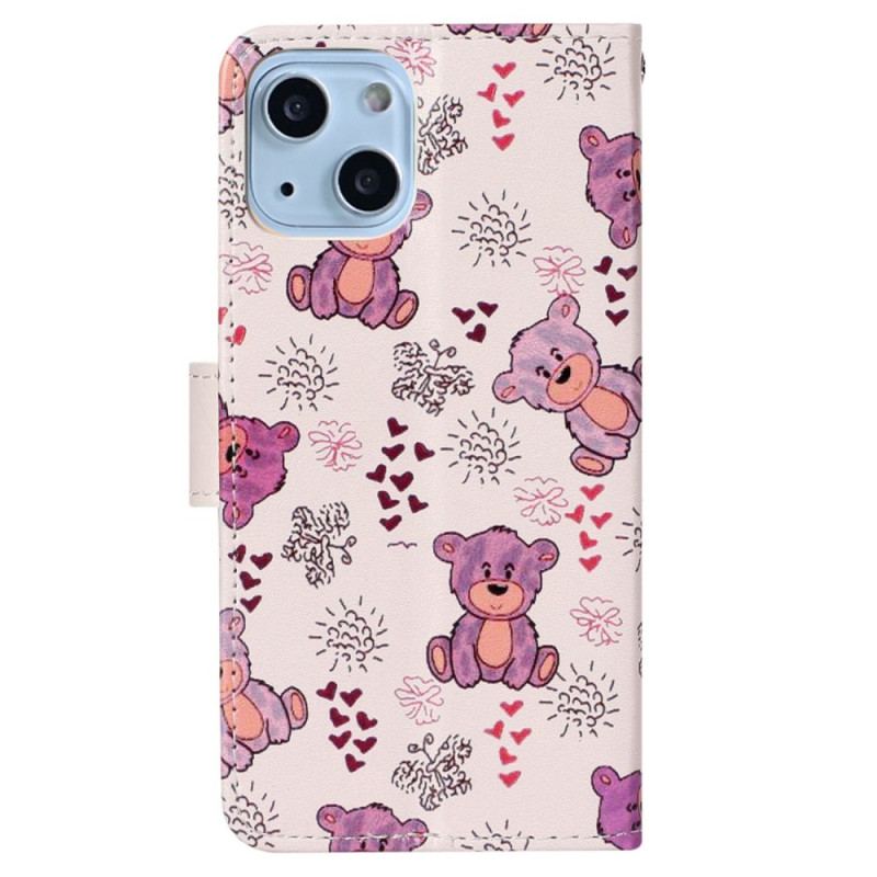 Capa Flip Para iPhone 15 Plus De Cordão Ursos De Cordão