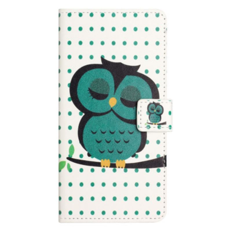 Capa Flip Para iPhone 15 Plus Coruja Adormecida