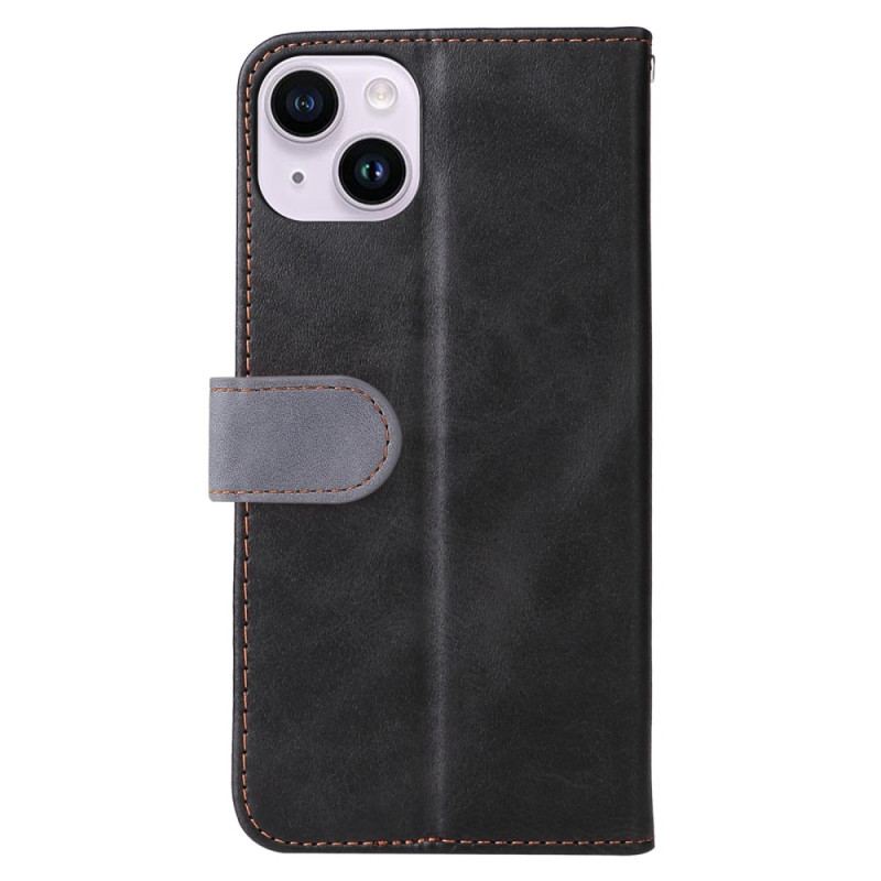 Capa Flip Para iPhone 15 Plus Elegante Em Dois Tons