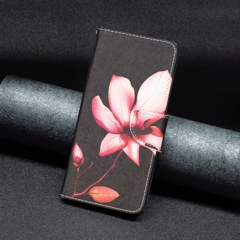 Capa Flip Para iPhone 15 Plus Flor Rosa