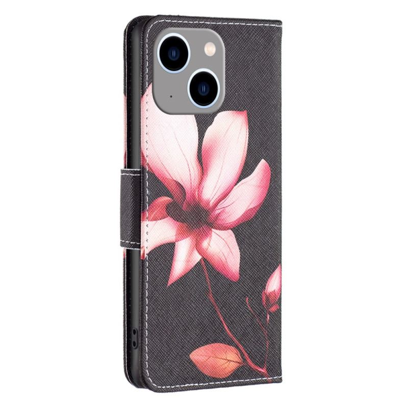 Capa Flip Para iPhone 15 Plus Flor Rosa