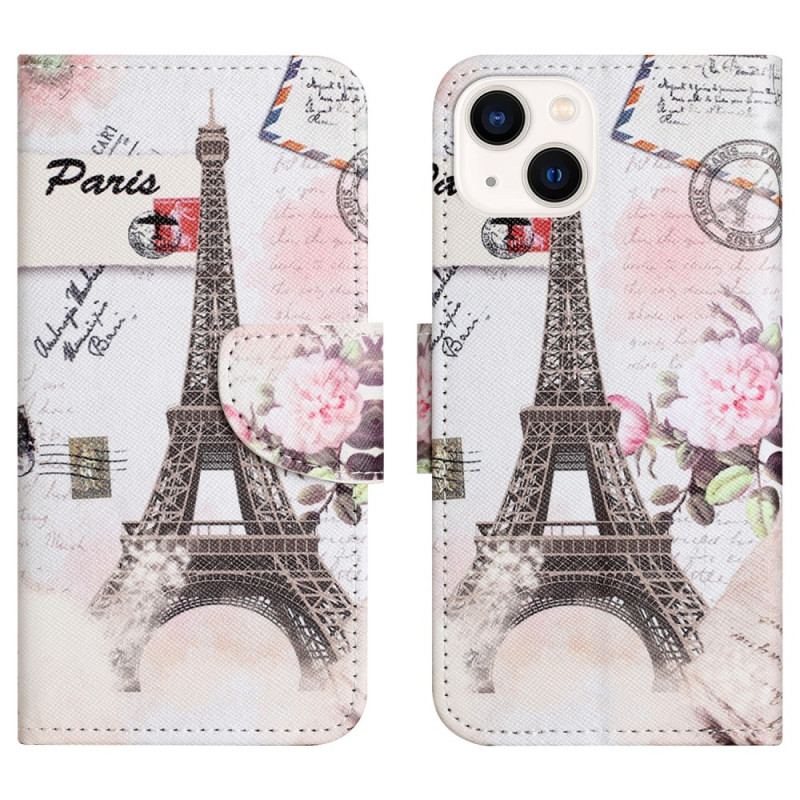 Capa Flip Para iPhone 15 Plus Torre Eiffel Vintage