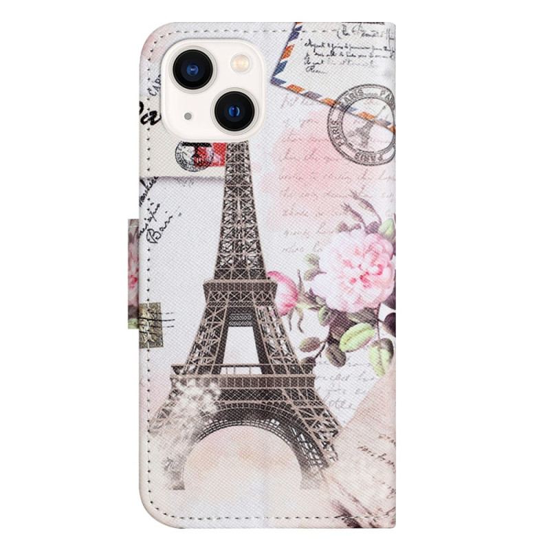 Capa Flip Para iPhone 15 Plus Torre Eiffel Vintage
