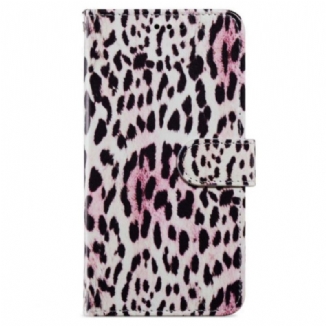 Capa Folio Para iPhone 15 Plus De Cordão Efeito Pele De Leopardo Com Alça