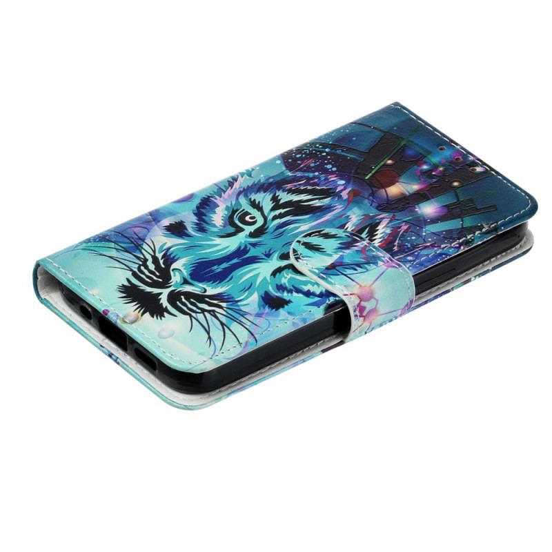 Capa Folio Para iPhone 15 Plus De Cordão Felino Com Alça
