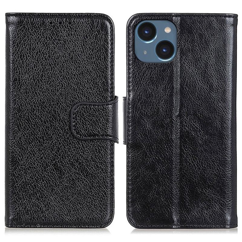Capa Folio Para iPhone 15 Plus Couro Napa Dividido