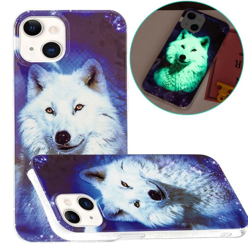 Capa Para iPhone 15 Plus Lobo Branco Fluorescente