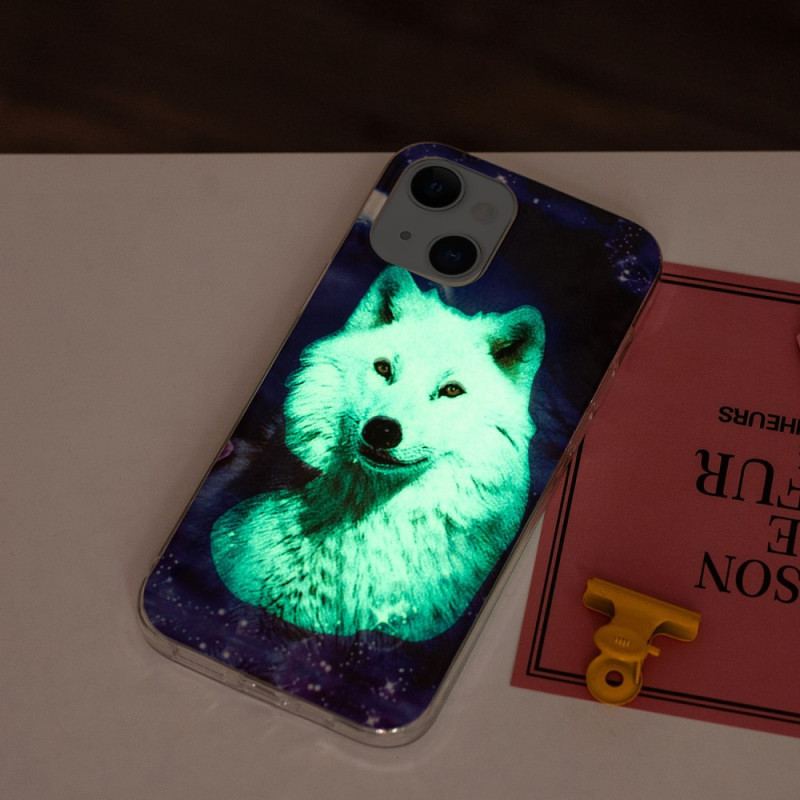 Capa Para iPhone 15 Plus Lobo Branco Fluorescente