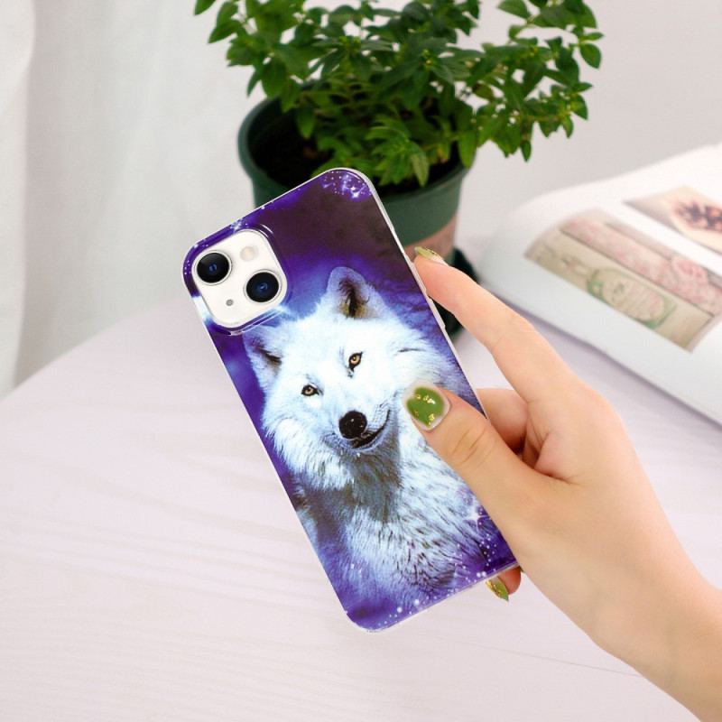 Capa Para iPhone 15 Plus Lobo Branco Fluorescente