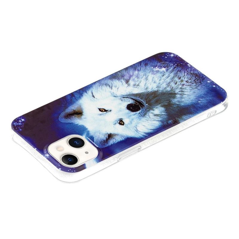 Capa Para iPhone 15 Plus Lobo Branco Fluorescente