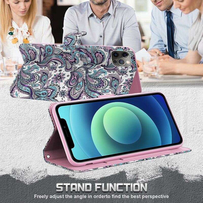 Capa De Couro Para iPhone 13 Pro Max Padrões De Flores