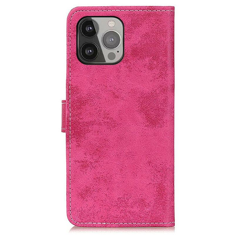 Capa Flip Para iPhone 13 Pro Max Efeito Couro Vintage