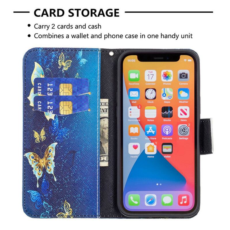 Capa Folio Para iPhone 13 Pro Max Borboletas Incríveis
