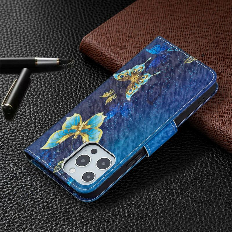 Capa Folio Para iPhone 13 Pro Max Borboletas Incríveis