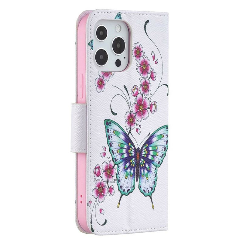 Capa Folio Para iPhone 13 Pro Max Borboletas Incríveis