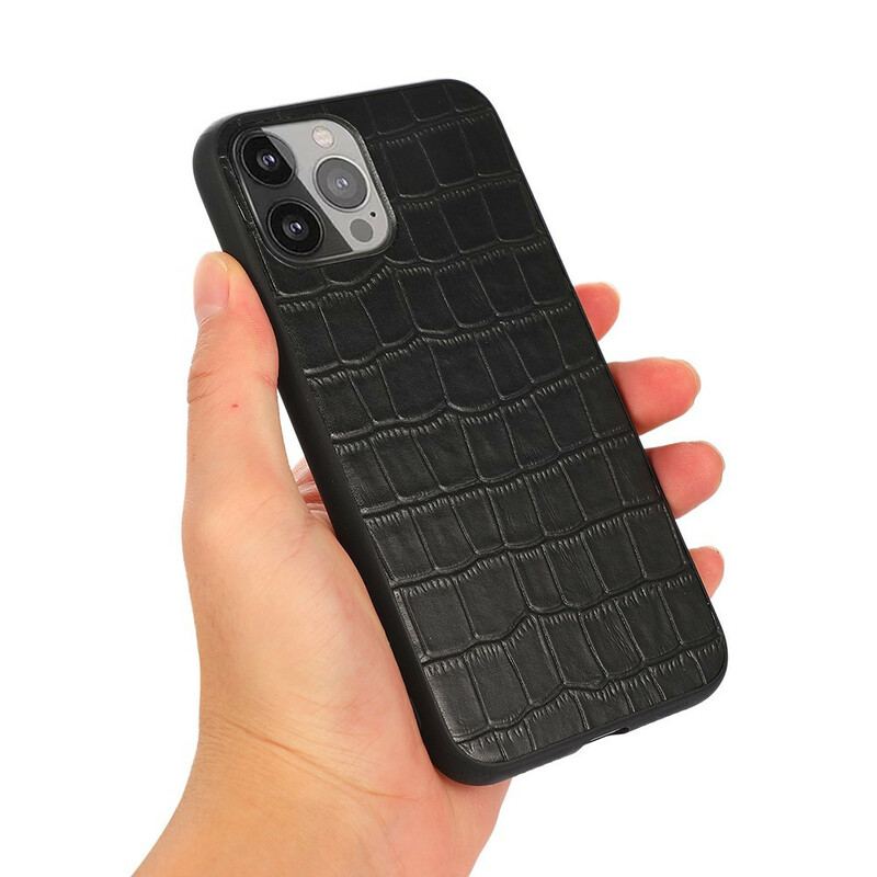 Capa Para iPhone 13 Pro Max Couro Genuíno Com Textura De Crocodilo