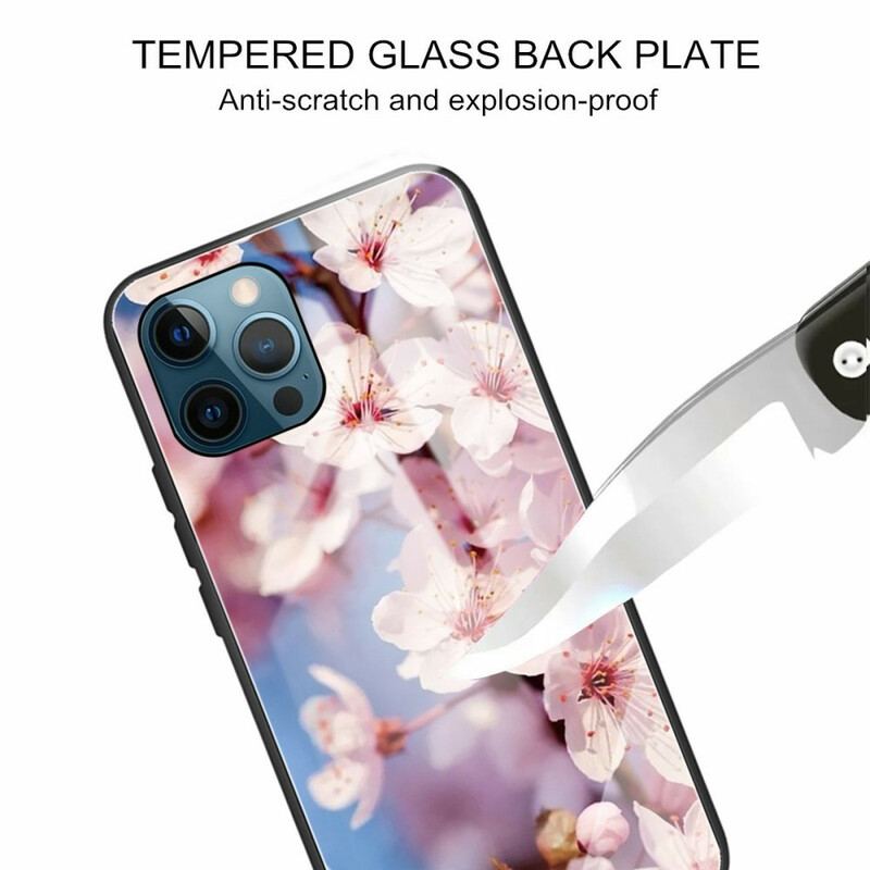 Capa Para iPhone 13 Pro Max Flores Realistas De Vidro Temperado