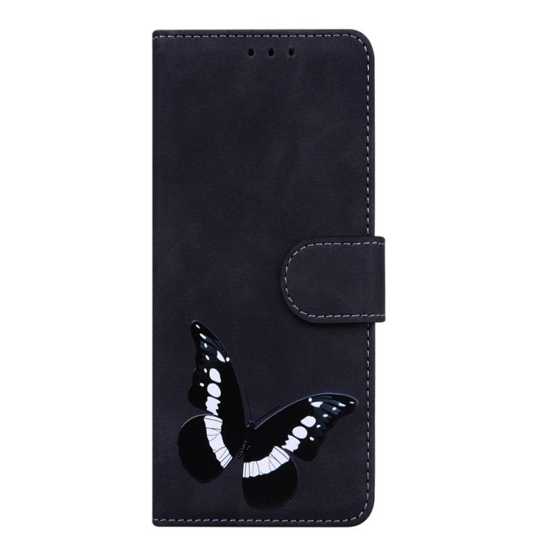 Capa De Couro Para Oppo Find X5 Lite Borboleta Com Toque De Pele