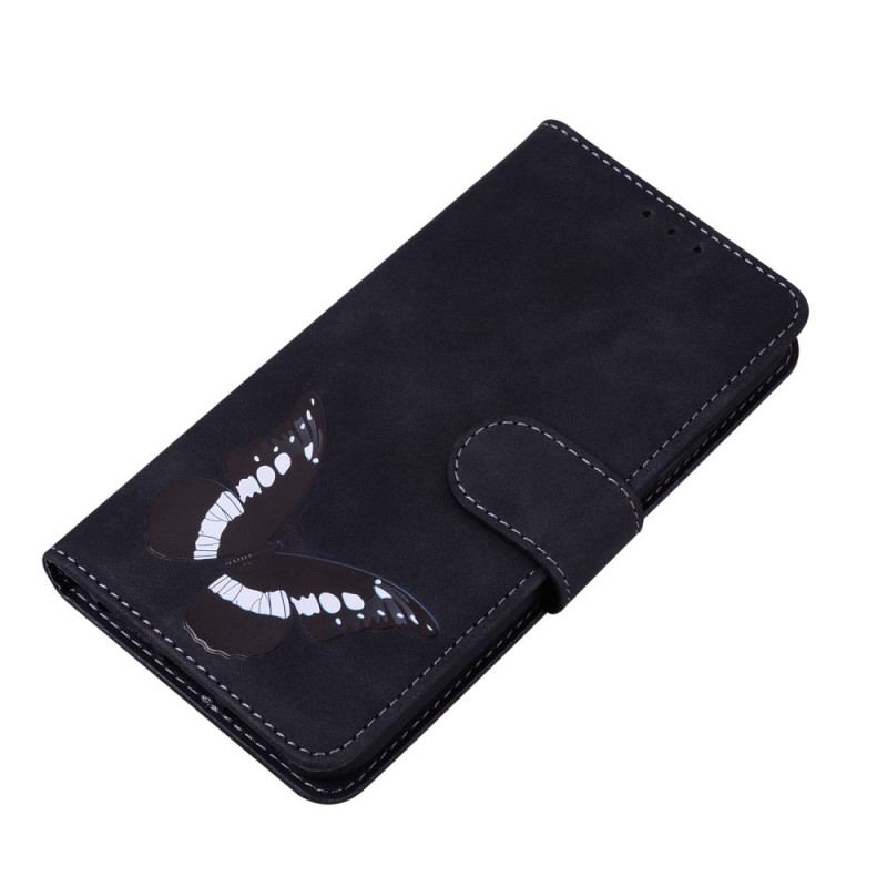 Capa De Couro Para Oppo Find X5 Lite Borboleta Com Toque De Pele