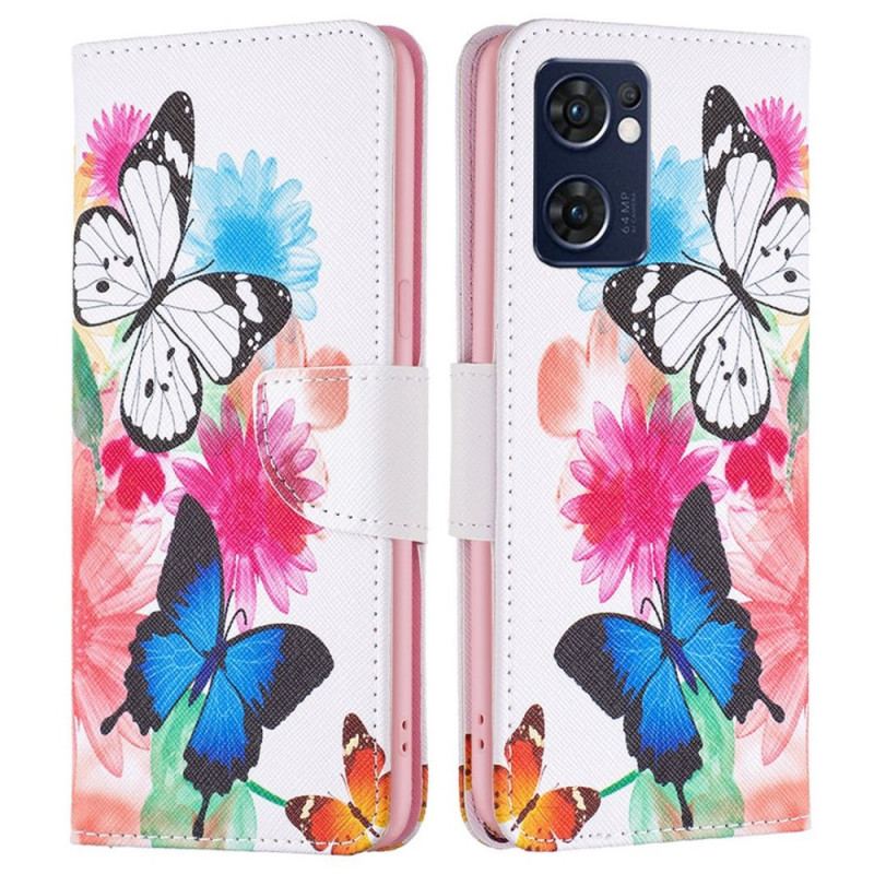Capa De Couro Para Oppo Find X5 Lite Borboletas Pintadas