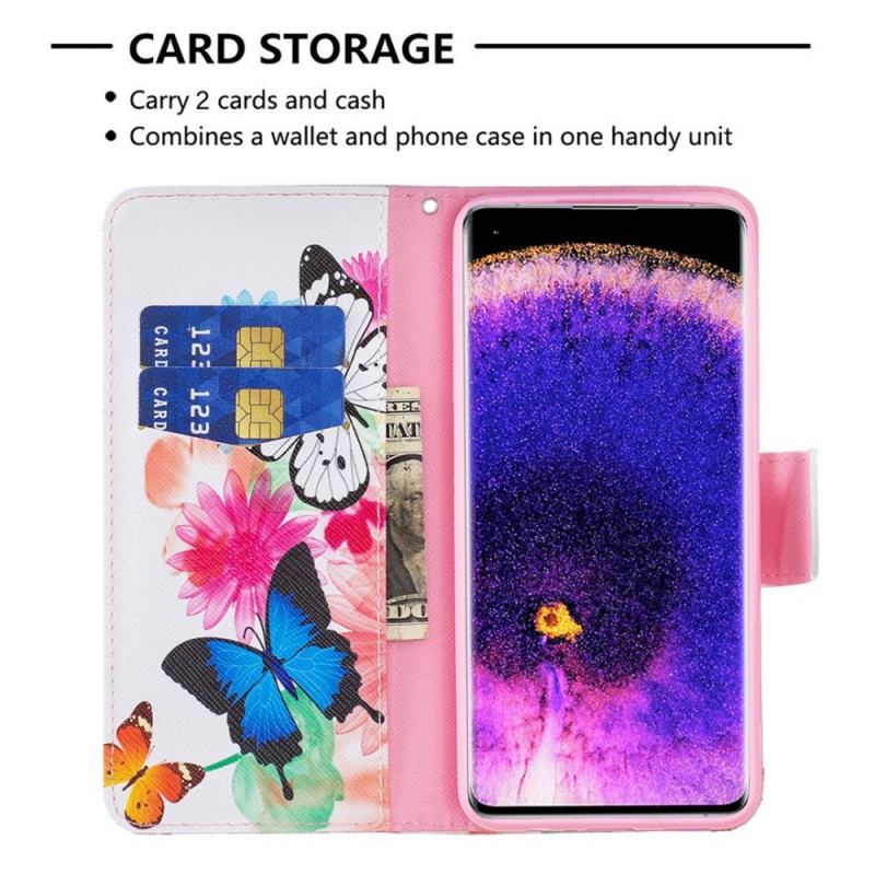 Capa De Couro Para Oppo Find X5 Lite Borboletas Pintadas