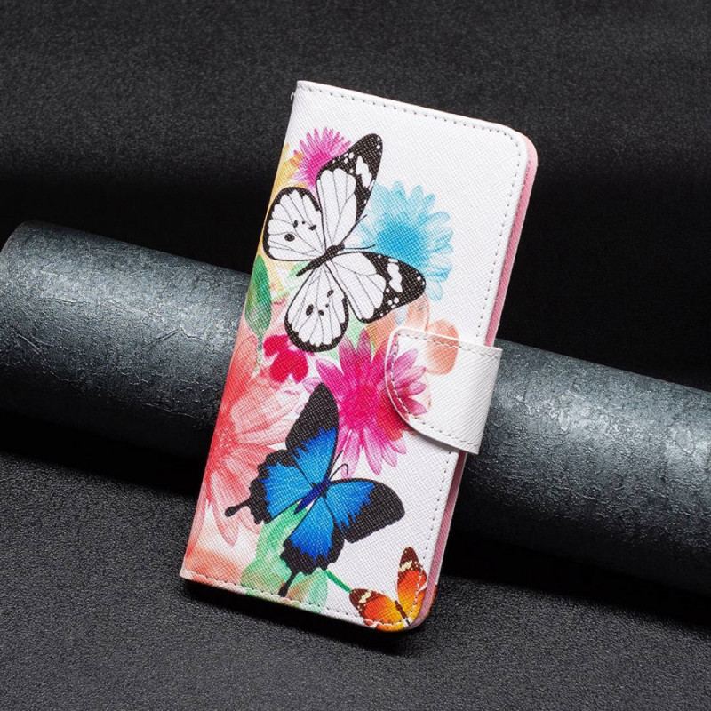 Capa De Couro Para Oppo Find X5 Lite Borboletas Pintadas