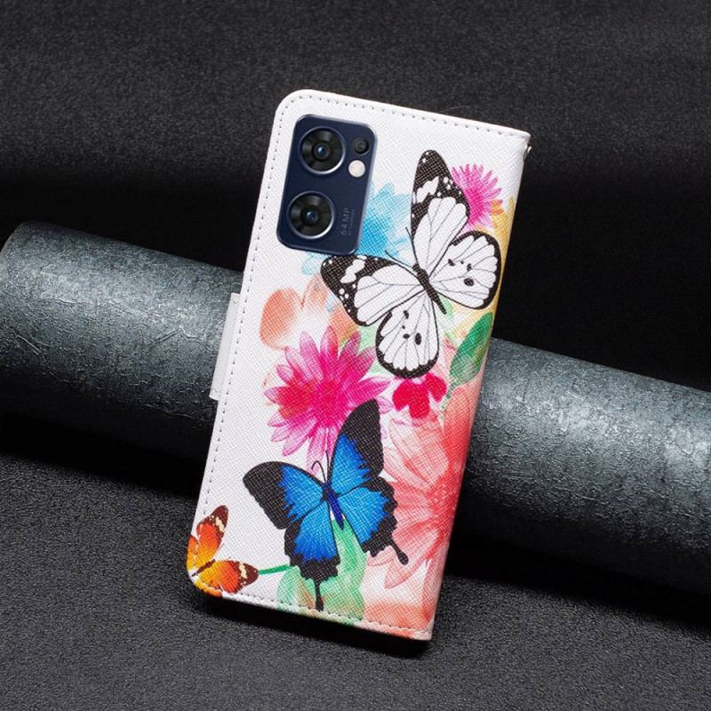 Capa De Couro Para Oppo Find X5 Lite Borboletas Pintadas