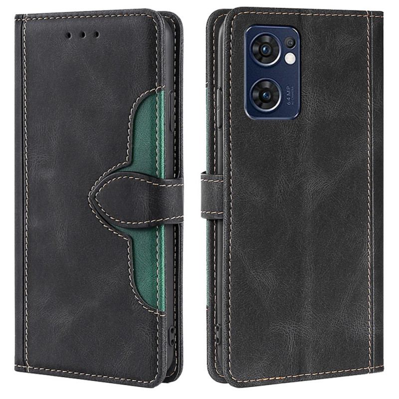 Capa Em Pele Para Oppo Find X5 Lite Couro Sintético Bicolor Estiloso