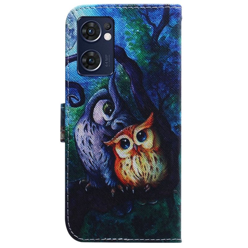 Capa Em Pele Para Oppo Find X5 Lite Pintura De Corujas