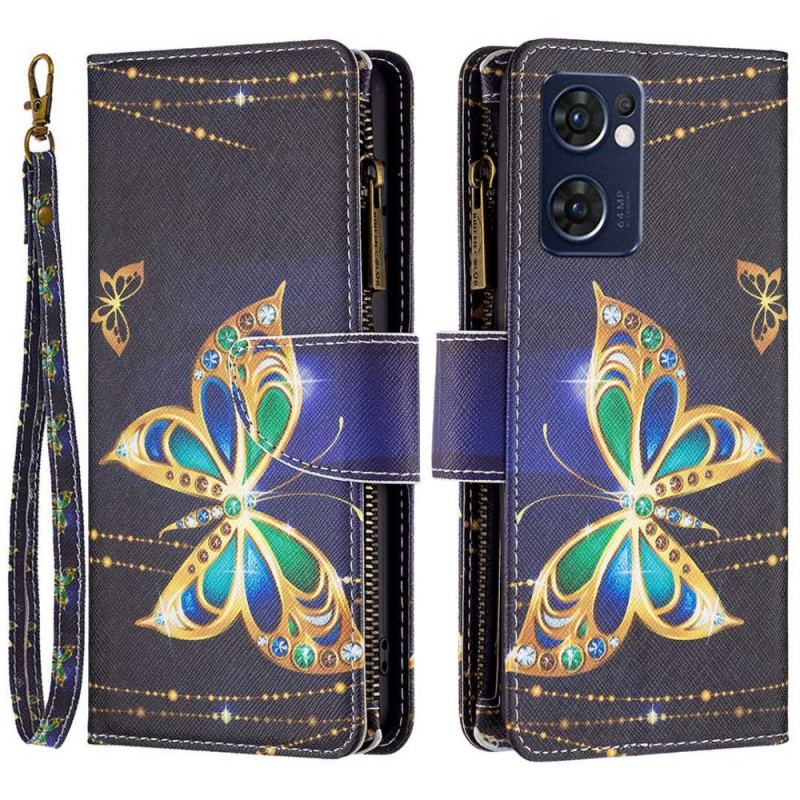 Capa Flip Para Oppo Find X5 Lite Bolsa Borboleta Real Com Zíper