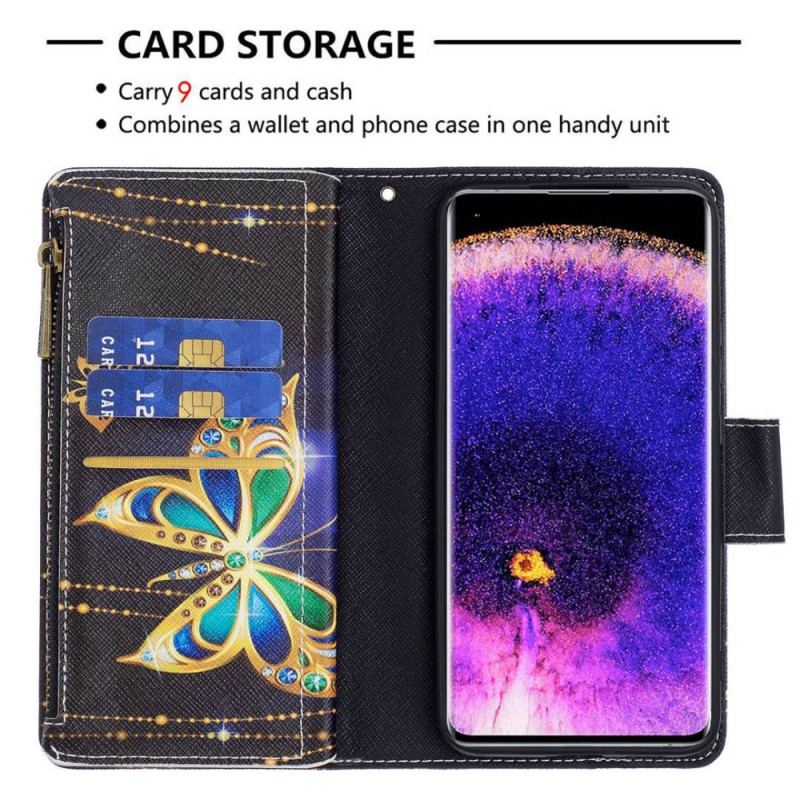 Capa Flip Para Oppo Find X5 Lite Bolsa Borboleta Real Com Zíper