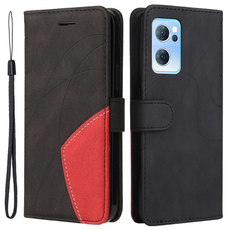 Capa Flip Para Oppo Find X5 Lite De Cordão Correia De Dois Tons