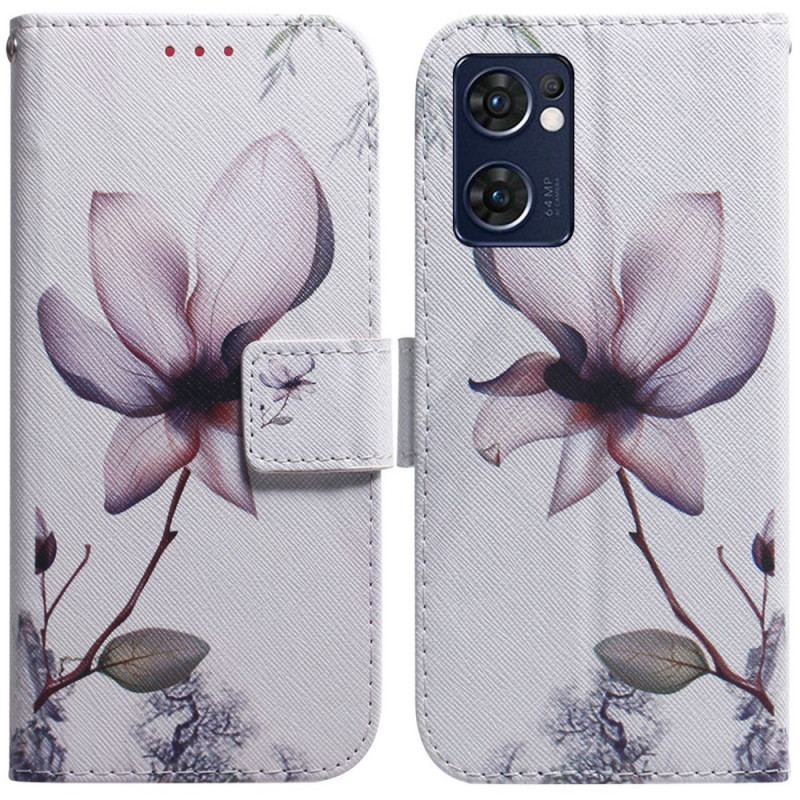 Capa Flip Para Oppo Find X5 Lite Flor Rosa Empoeirado