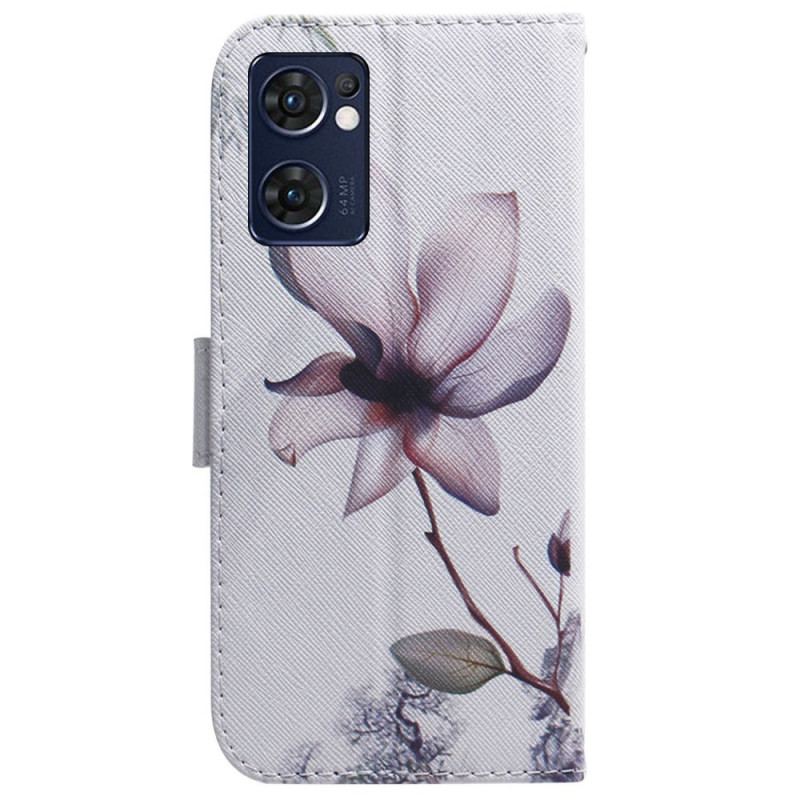 Capa Flip Para Oppo Find X5 Lite Flor Rosa Empoeirado
