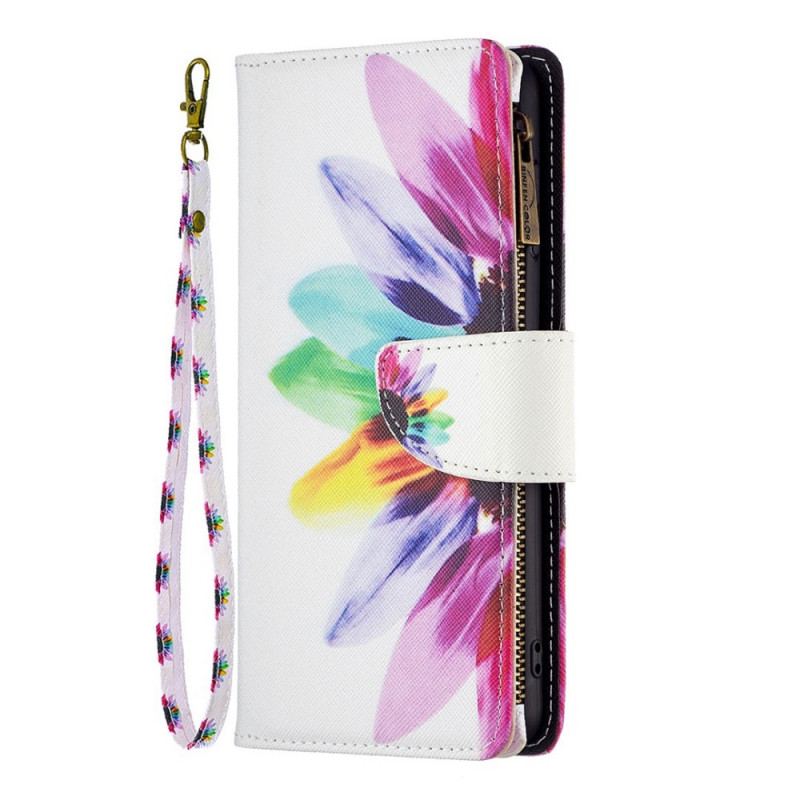 Capa Folio Para Oppo Find X5 Lite Bolso Com Zíper Flor