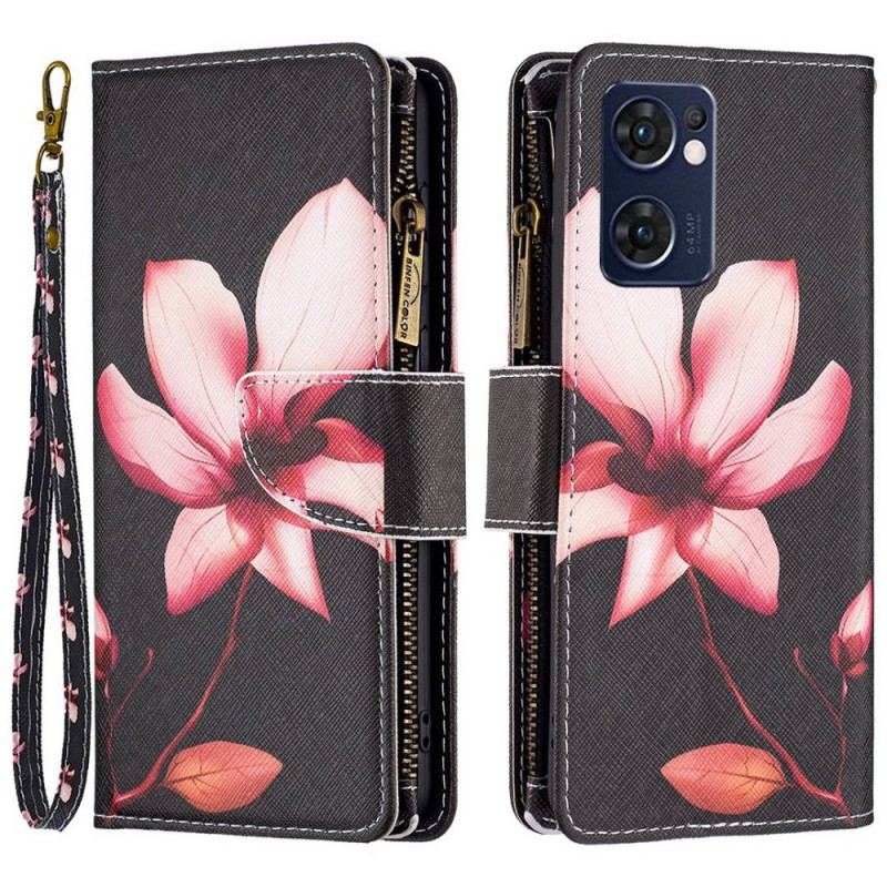 Capa Folio Para Oppo Find X5 Lite Bolso Com Zíper Flor
