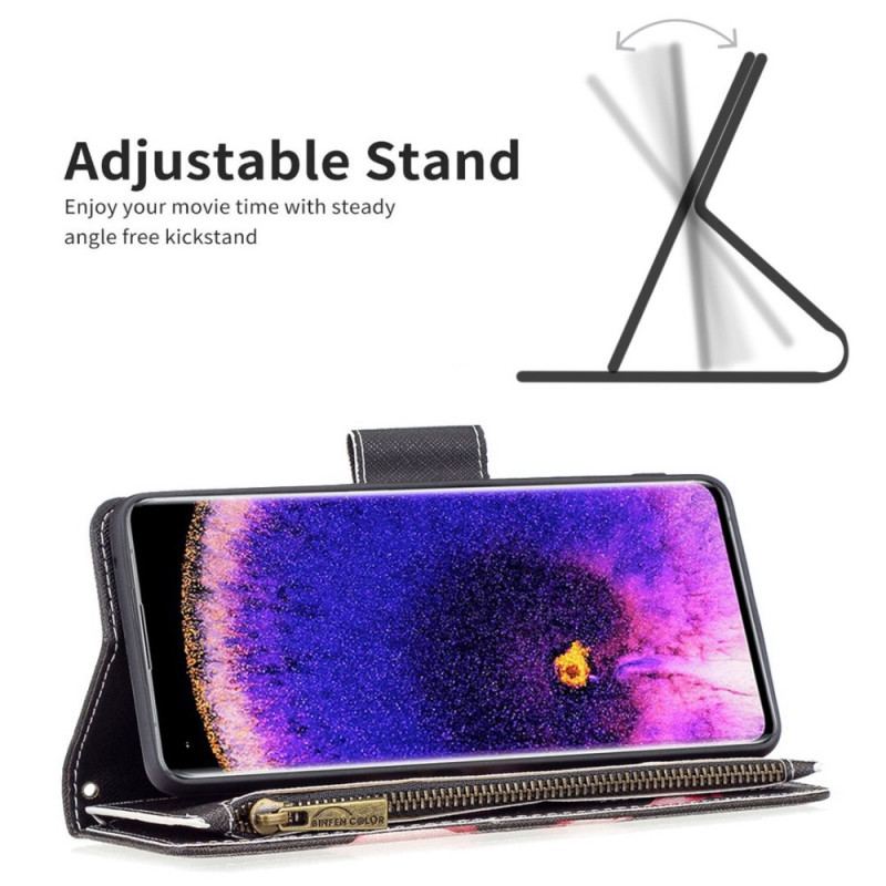 Capa Folio Para Oppo Find X5 Lite Bolso Com Zíper Flor