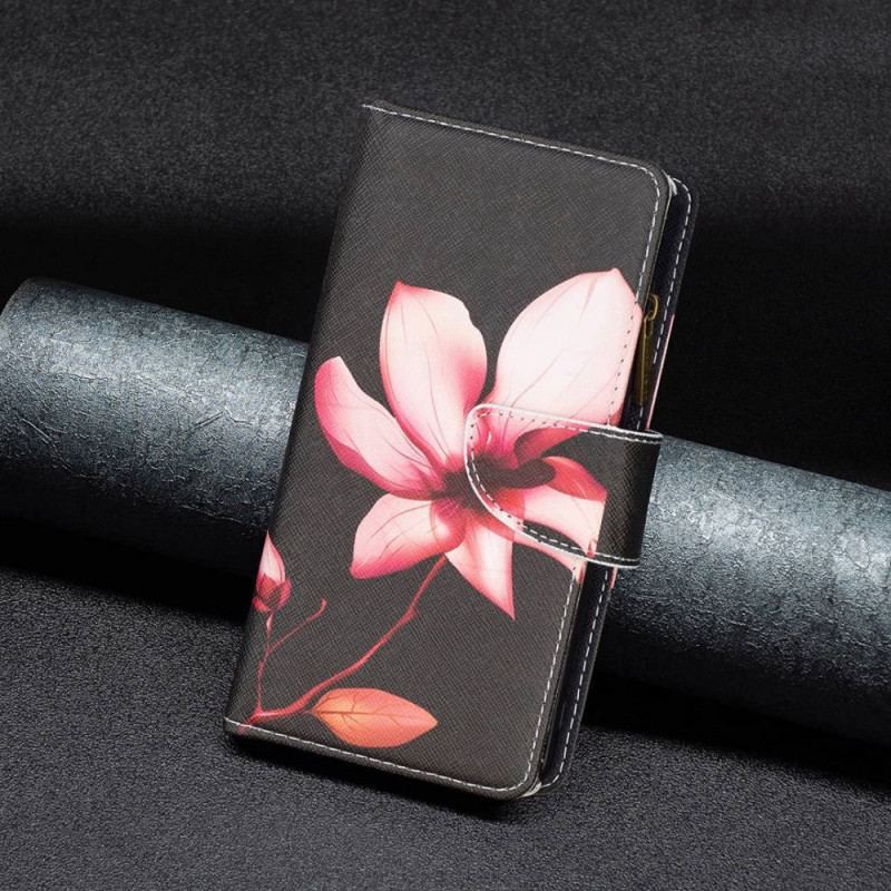 Capa Folio Para Oppo Find X5 Lite Bolso Com Zíper Flor