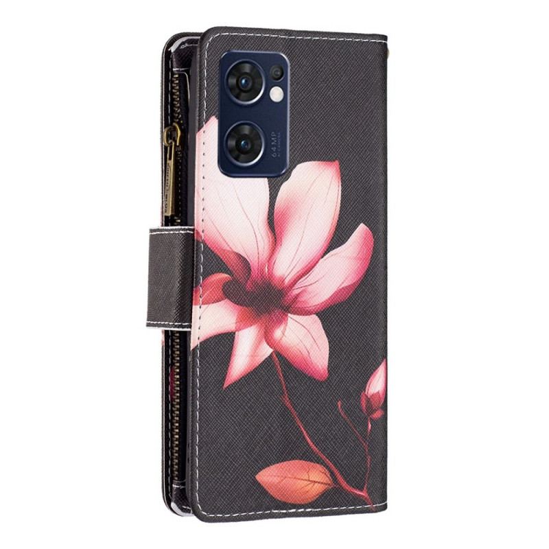 Capa Folio Para Oppo Find X5 Lite Bolso Com Zíper Flor