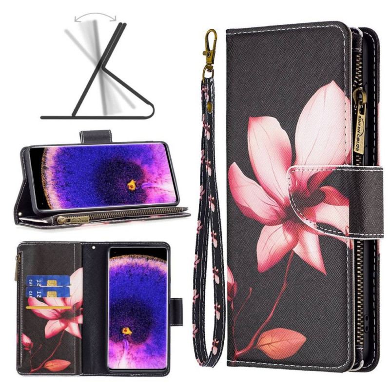 Capa Folio Para Oppo Find X5 Lite Bolso Com Zíper Flor